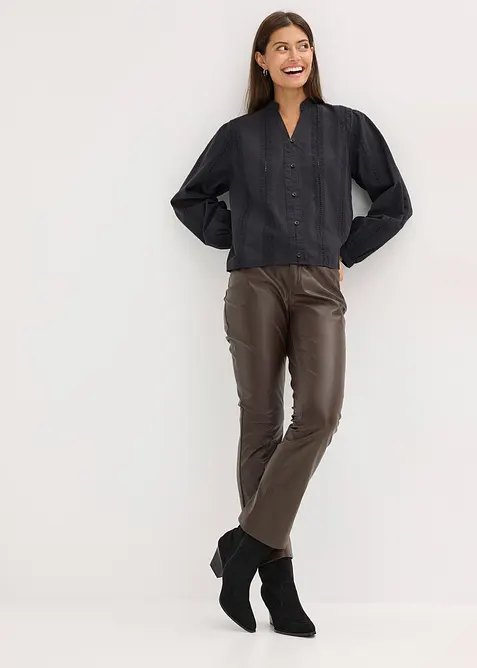 Bluse i bomull med blondedetaljer, bonprix