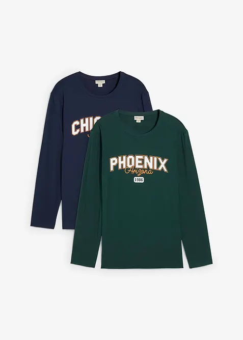 Langermet shirt i 100% økologisk bomull (2-pack), bonprix