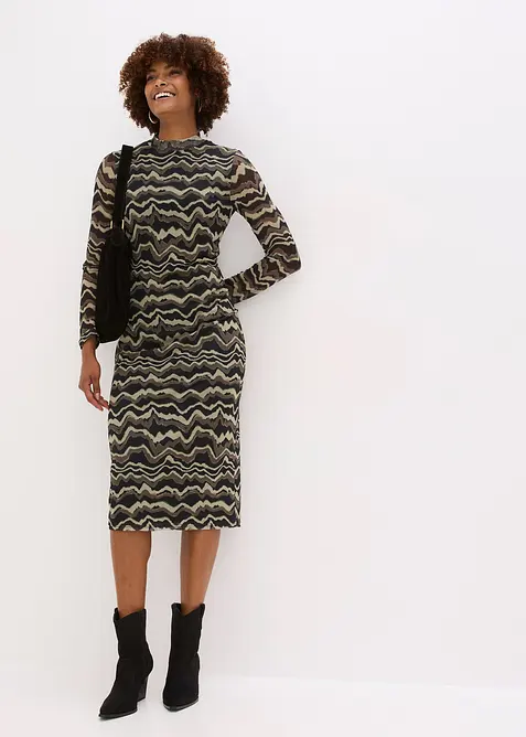 Midikjole i myk mesh, bonprix