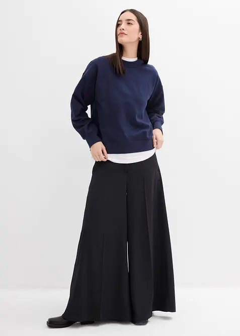 Sweatshirt med vid ribbekrage, av økologisk bomull, bonprix