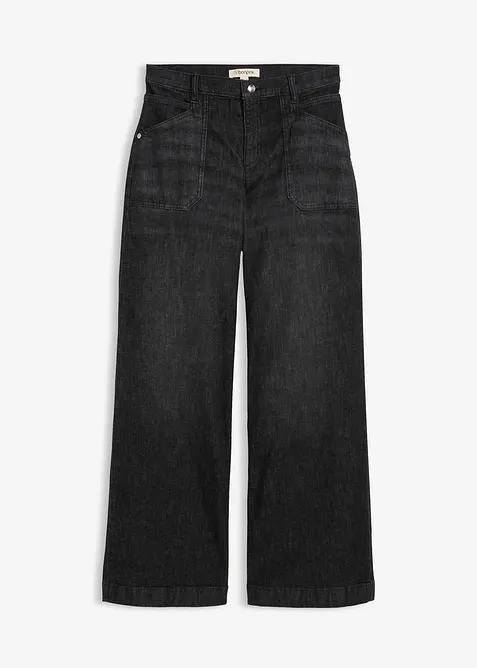 Wide Leg-jeans Mid Waist med påsatte lommer, bonprix