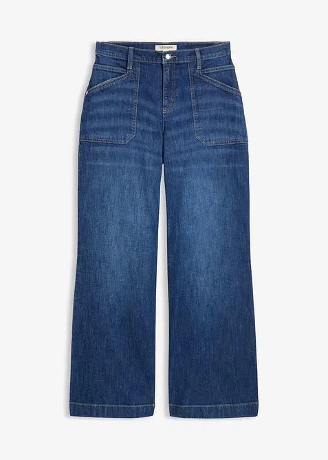 Wide Leg-jeans Mid Waist med påsatte lommer, bonprix