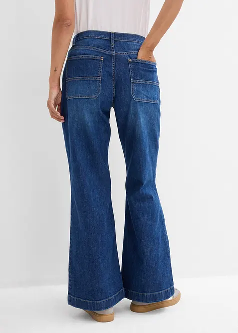 Wide Leg-jeans Mid Waist med påsatte lommer, bonprix