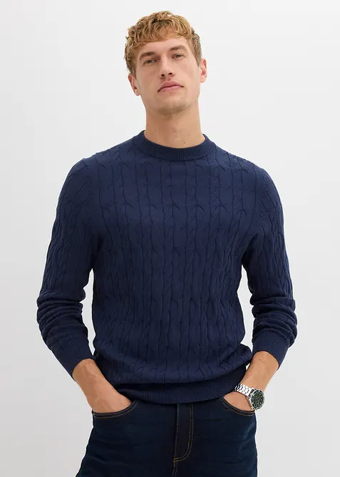 Genser med flettemønster i 100% resirkulerbar bomull, bonprix