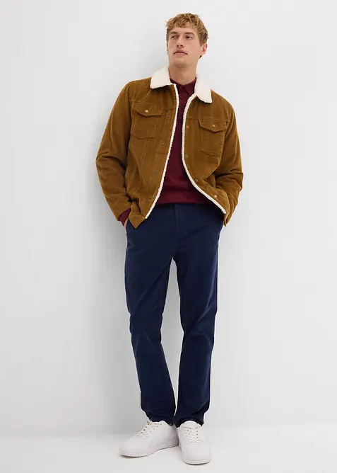 Regular Fit-kordfløyelsbukse av resirkulerbar økologisk bomulls-stretch, Tapered, bonprix