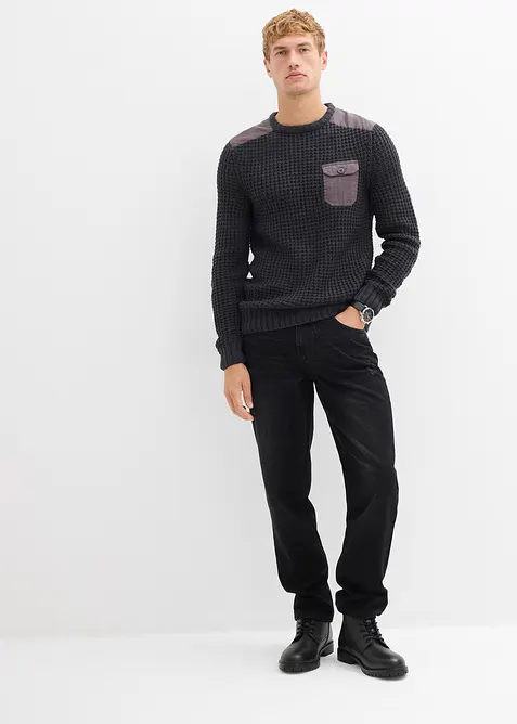 Grovstrikket genser med klaffelomme, bonprix