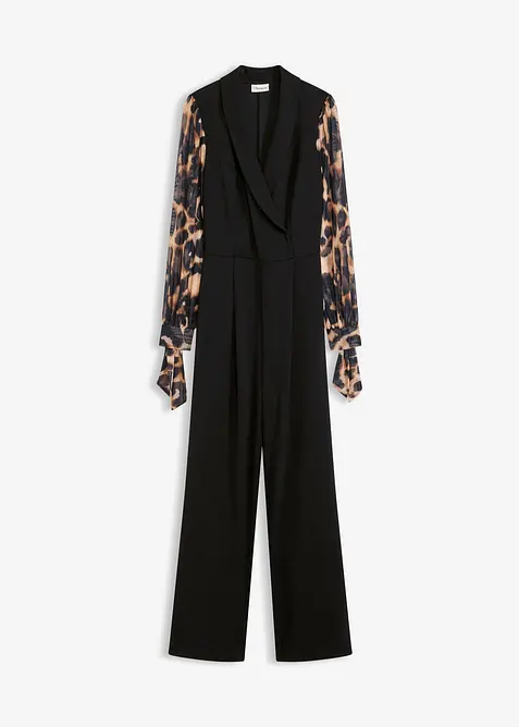 Jersey jumpsuit med ermer i mesh, bonprix
