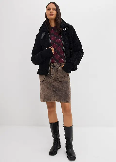 Kort kordfløyelskjørt i vasket stil, bonprix