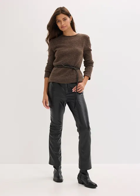 Strikket topp med ull og knytebånd i imitert skinn, bonprix