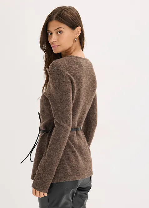 Strikket topp med ull og knytebånd i imitert skinn, bonprix