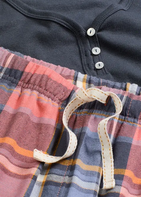 Pyjamas med ribbetopp og flanellbukse med glittergarn, bonprix