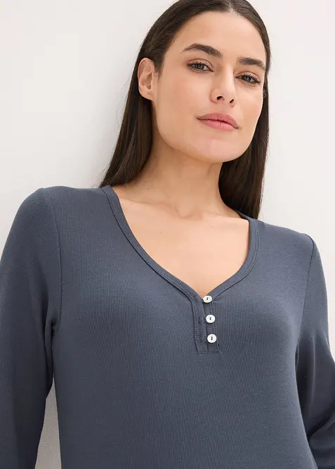 Pyjamas med ribbetopp og flanellbukse med glittergarn, bonprix