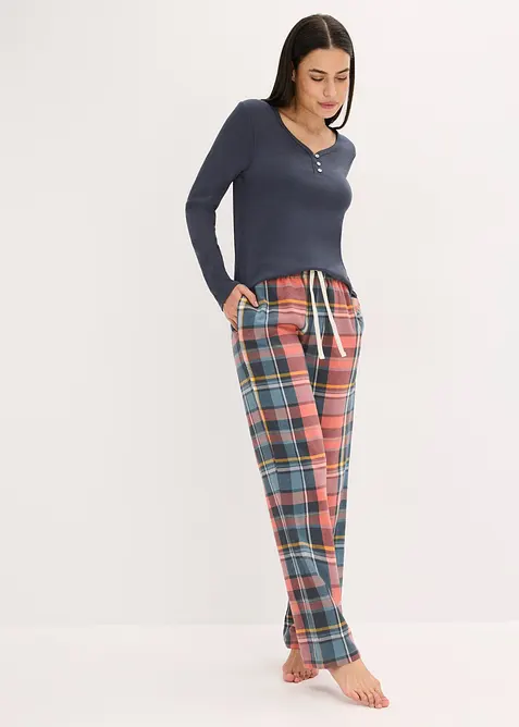 Pyjamas med ribbetopp og flanellbukse med glittergarn, bonprix
