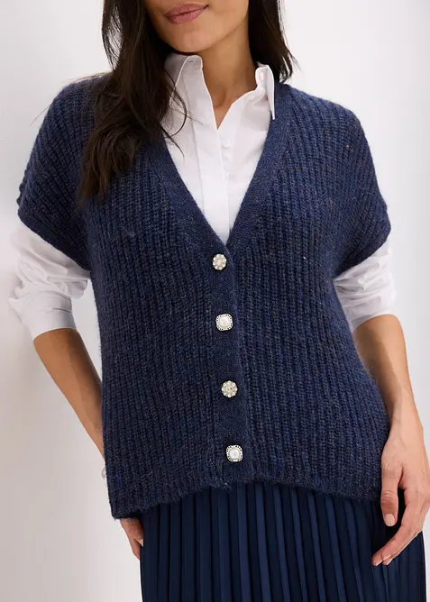 Strikkevest med dekorative knapper og ullandel, bonprix