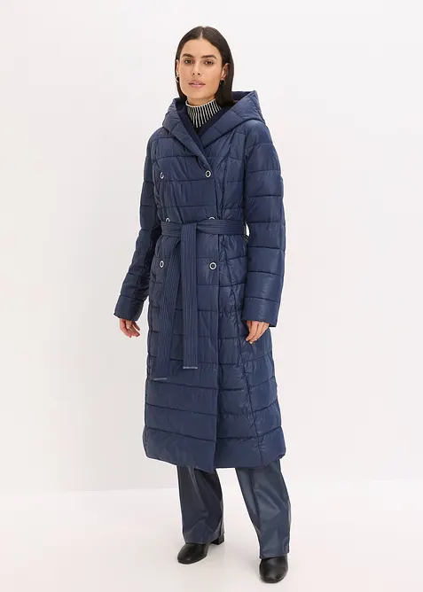 Vannavvisende, vattert kåpe med besetning i ullstil og knytebelte (2 deler), bonprix