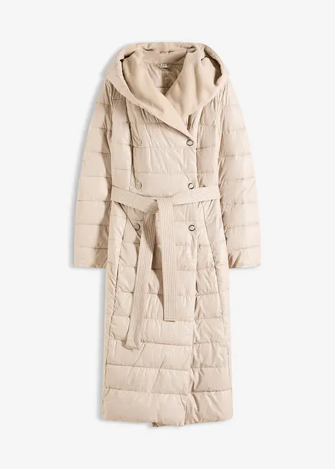 Vannavvisende, vattert k&aring;pe med besetning i ullstil og knytebelte (2 deler), bonprix