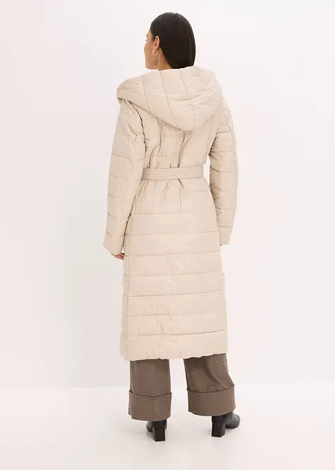 Vannavvisende, vattert k&aring;pe med besetning i ullstil og knytebelte (2 deler), bonprix