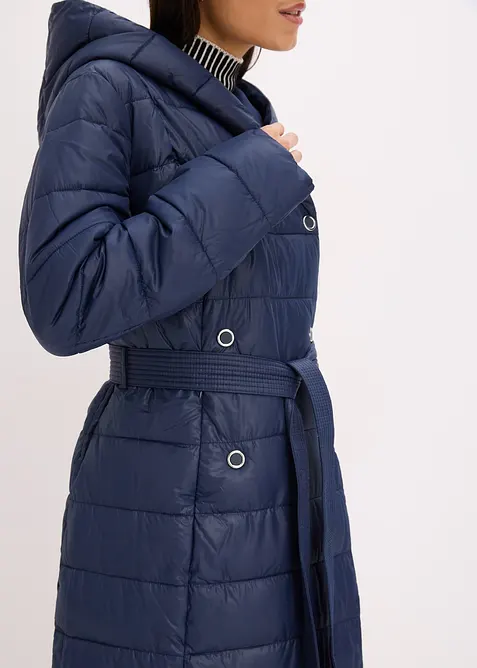 Vannavvisende, vattert kåpe med besetning i ullstil og knytebelte (2 deler), bonprix