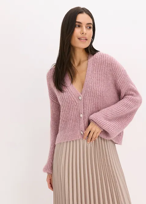 Kort strikkejakke med glittergarn og ullandel, bonprix