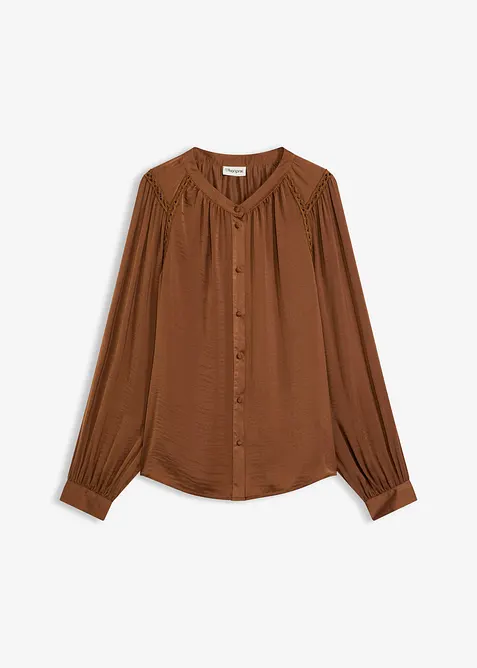 Satengbluse med blondebånd, bonprix