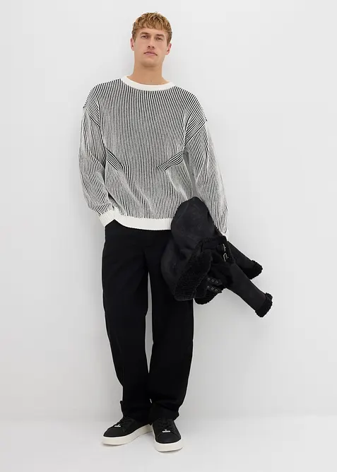 Ribbet genser av bomullsmiks, Loose Fit, bonprix