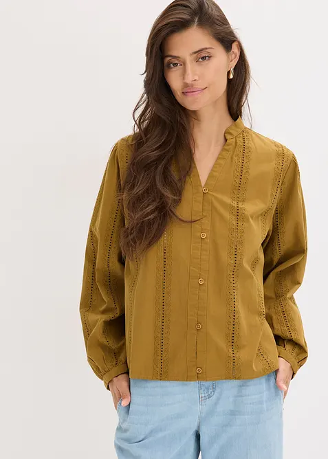 Bluse i bomull med blondedetaljer, bonprix