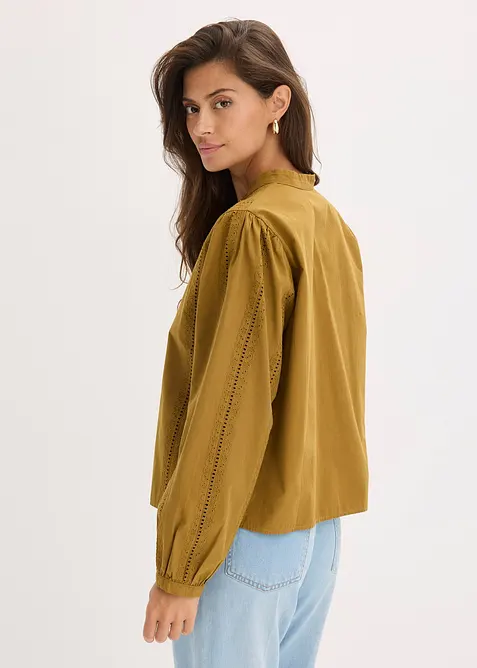 Bluse i bomull med blondedetaljer, bonprix
