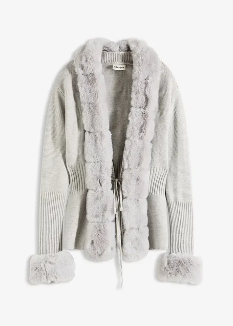 Strikkejakke med avtagbar fuskepels, bonprix
