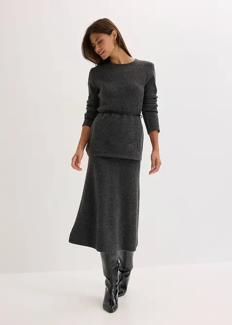 Strikket topp med ull og knytebånd i imitert skinn, bonprix