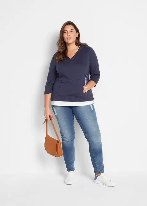 Hettegenser i 100% bomull med 3/4-lange ermer, bonprix