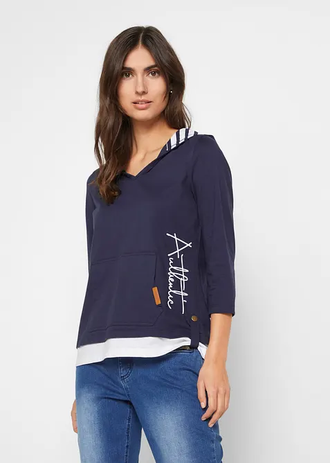 Hettegenser i 100% bomull med 3/4-lange ermer, bonprix