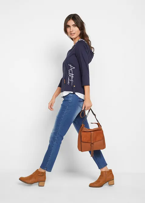 Hettegenser i 100% bomull med 3/4-lange ermer, bonprix