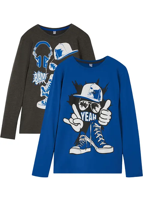 Langermet topp i økologisk bomull (2-pack), bonprix