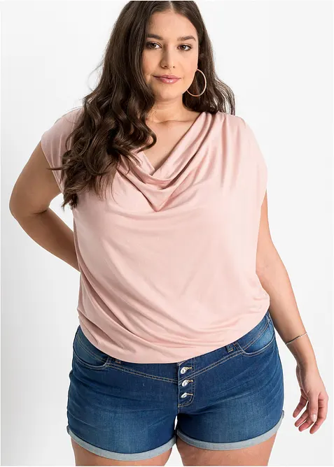 Topp i viskosemiks med drapert utringning, bonprix