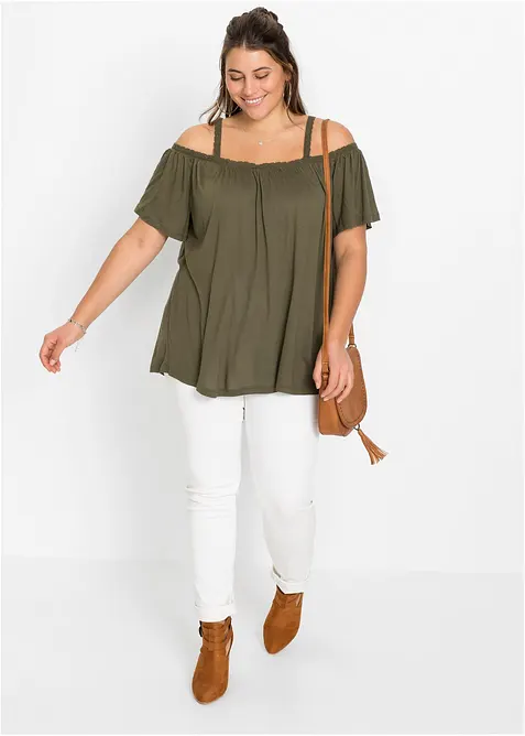 Cold shoulder-topp i myk viskose, bonprix