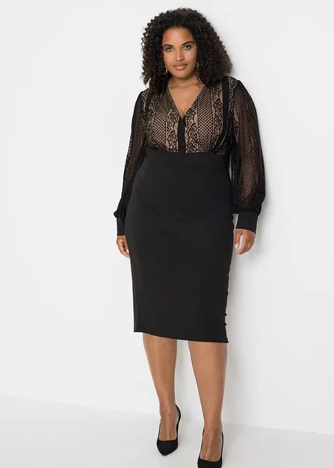 Figurnær midikjole med blonde, bonprix