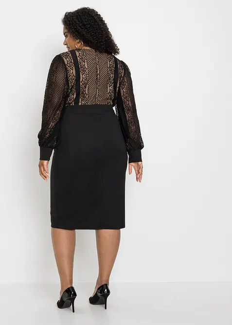 Figurnær midikjole med blonde, bonprix