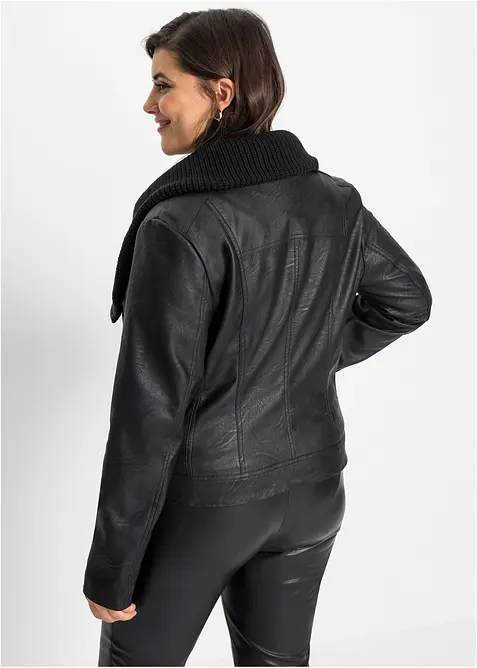 Jakke i imitert skinn med sjalskrage, bonprix