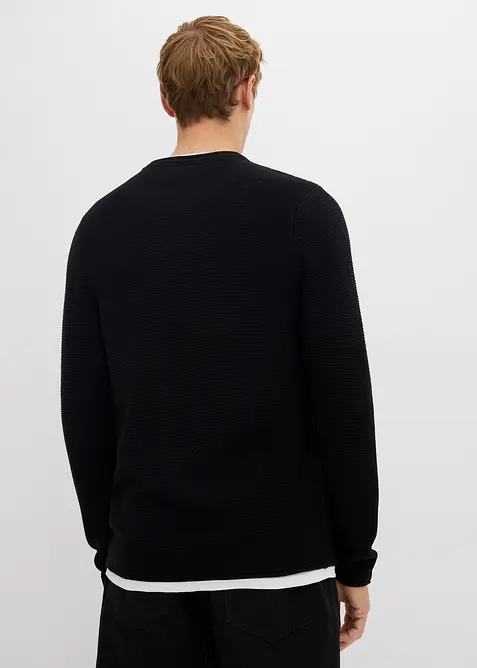 Strukturert genser i 2-i-1-stil av bomullsmiks, bonprix