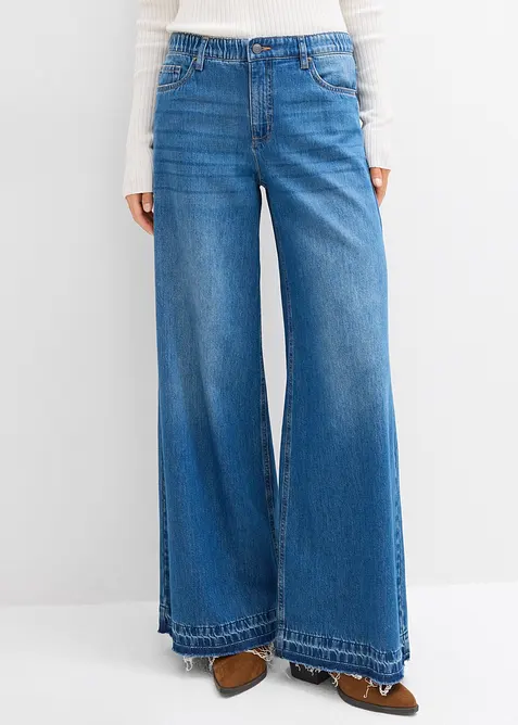 Wide Leg-jeans Mid Waist, komfortlinning, bonprix