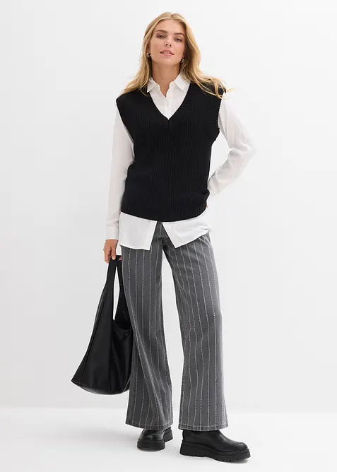 Wide Leg Jeans High Waist med destroyed-effekter, bonprix