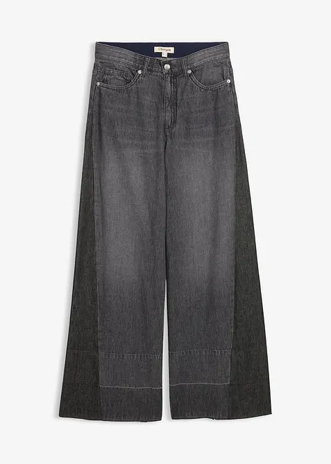 Wide Leg-jeans High Waist med innfelling, bonprix