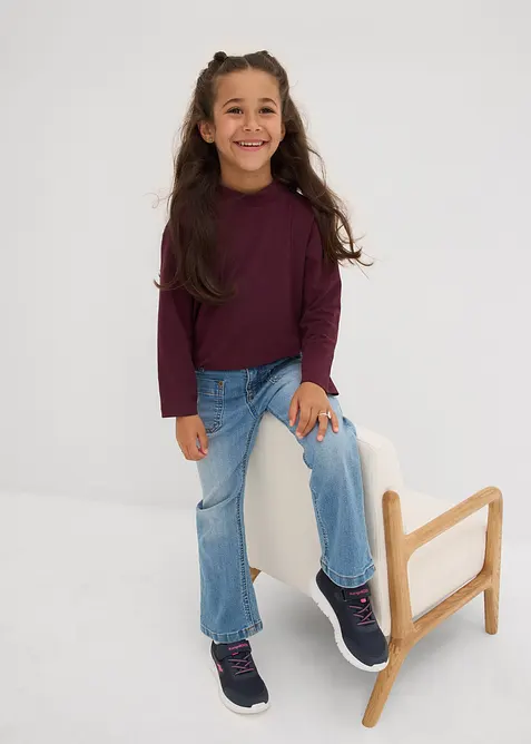 Langermet topp i økologisk bomull med elastan (2-pack), bonprix