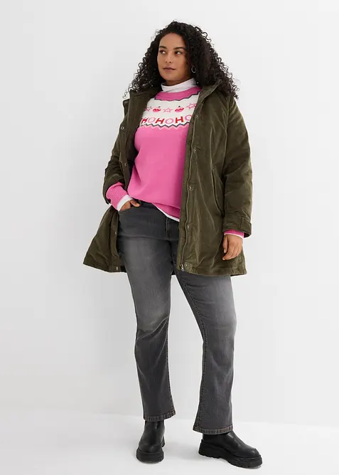 Varm cord-parkas med teddyfôr i hetten, i A-fasong, bonprix