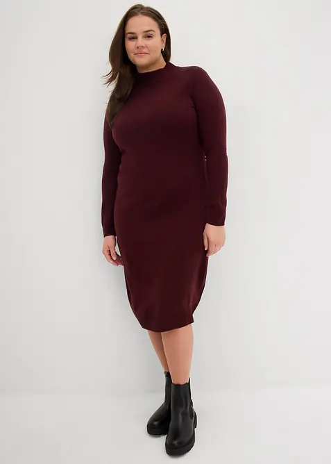 Finstrikket kjole med ståkrage, bonprix