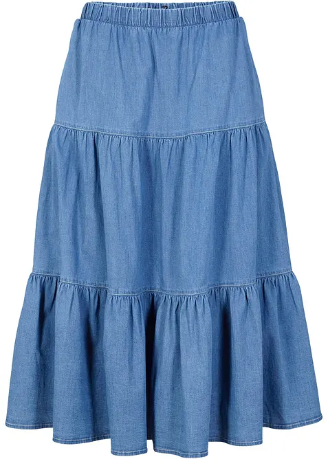 Volangskjørt i denim, bonprix