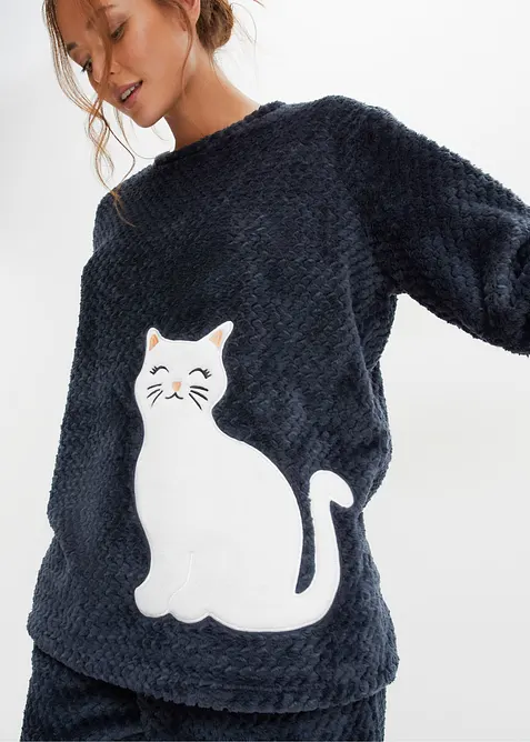 Loungewear kosedress av fleece med strukturmønster og applikasjon, bonprix