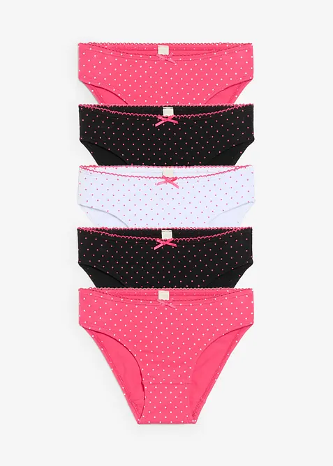 Truse i myk bomull med satengsløyfe (5-pack), bonprix