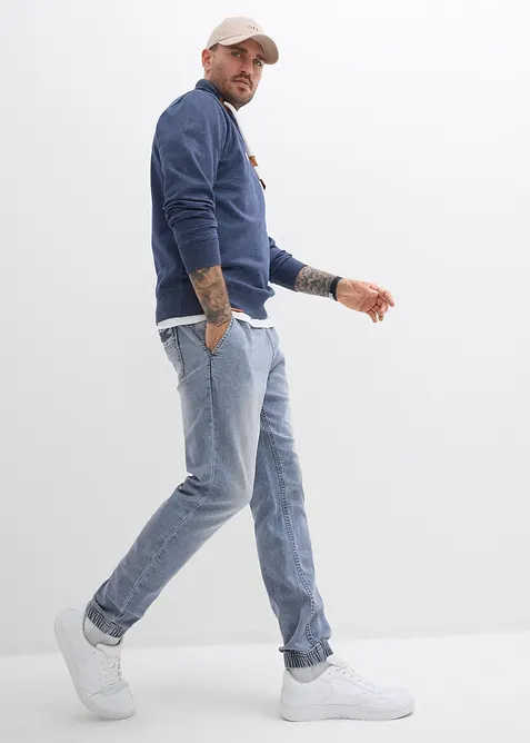 Sweatshirt med sjalskrage og detaljer i imitert skinn, bonprix