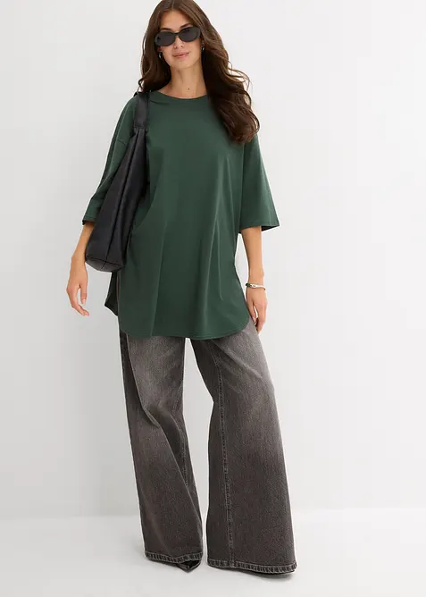 Oversized, lang topp i 100% &oslash;kologisk bomull, bonprix